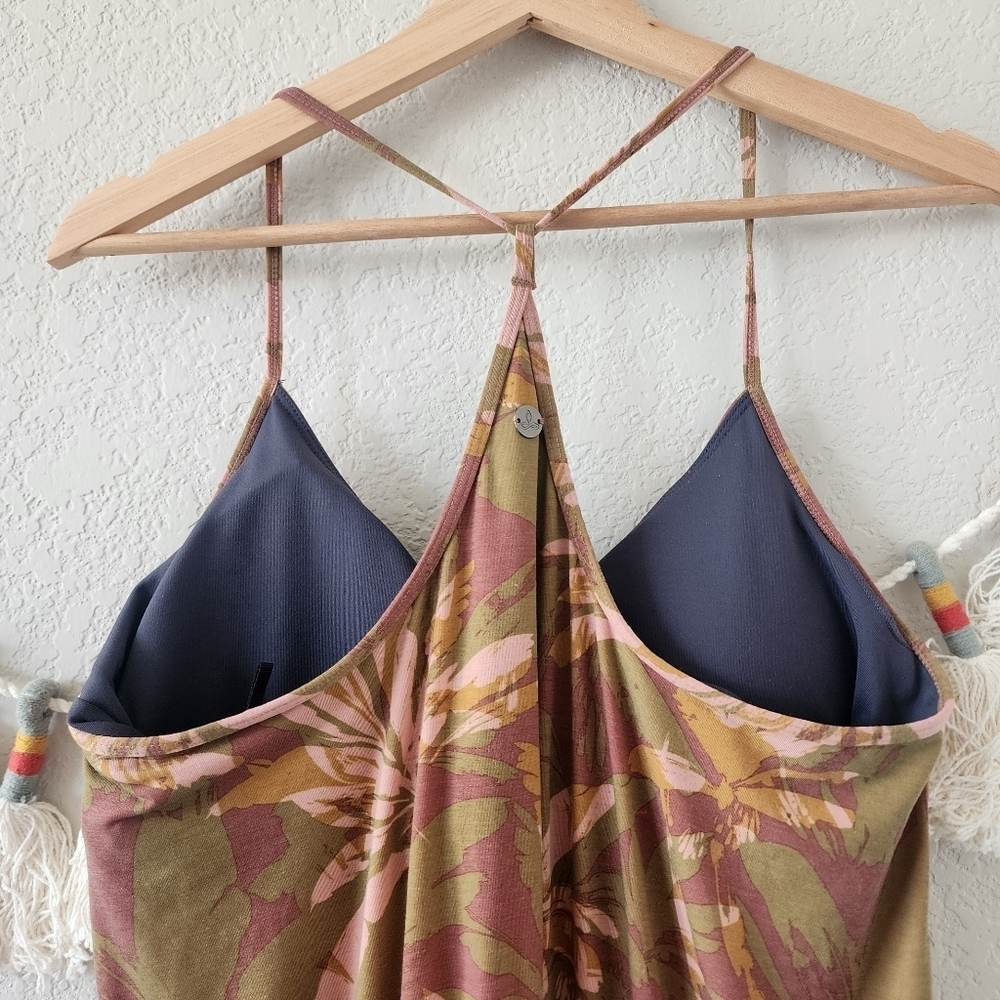 Prana Olive Brown Floral Midi Dress with Pink Accents - Picture 8 of 12